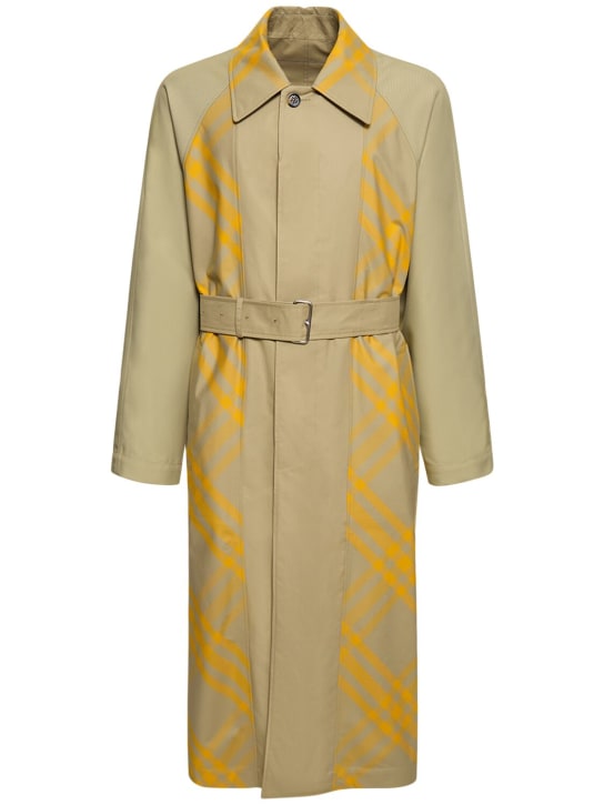Burberry: Manteau long en coton bicolore à carreaux - Hunter - men_0 | Luisa Via Roma