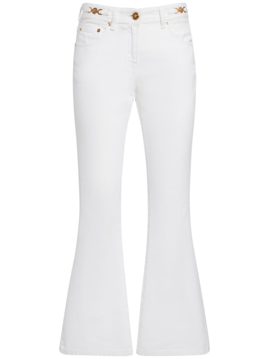 Versace: Logo denim flared jeans - White - women_0 | Luisa Via Roma