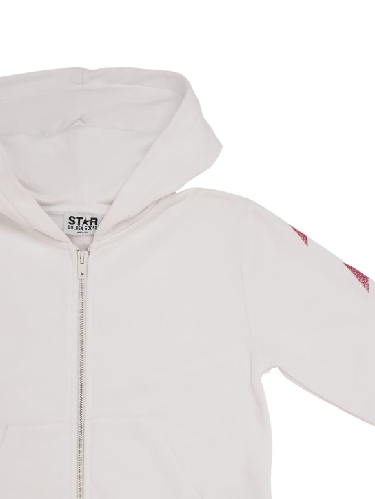 Golden Goose: Star zipped cotton sweatshirt hoodie - White/Pink - kids-girls_1 | Luisa Via Roma