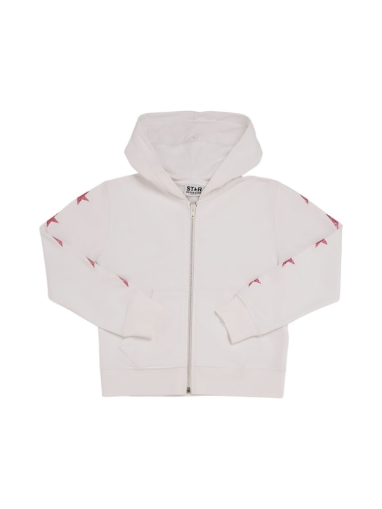 Golden Goose: Star zipped cotton sweatshirt hoodie - Beyaz/Pembe - kids-girls_0 | Luisa Via Roma