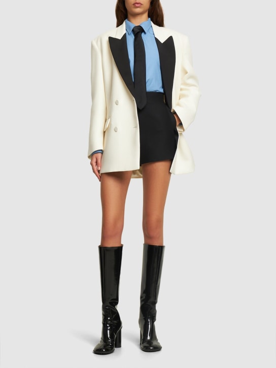 Valentino: Wool blend double crepe tuxedo jacket - Ivory/Black - women_1 | Luisa Via Roma