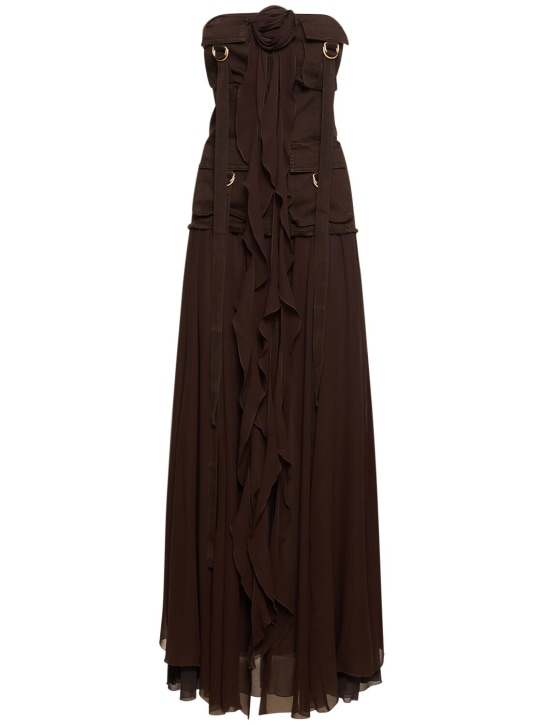 Blumarine: LVR Exclusive - Robe longue en georgette de soie - Marron - women_0 | Luisa Via Roma