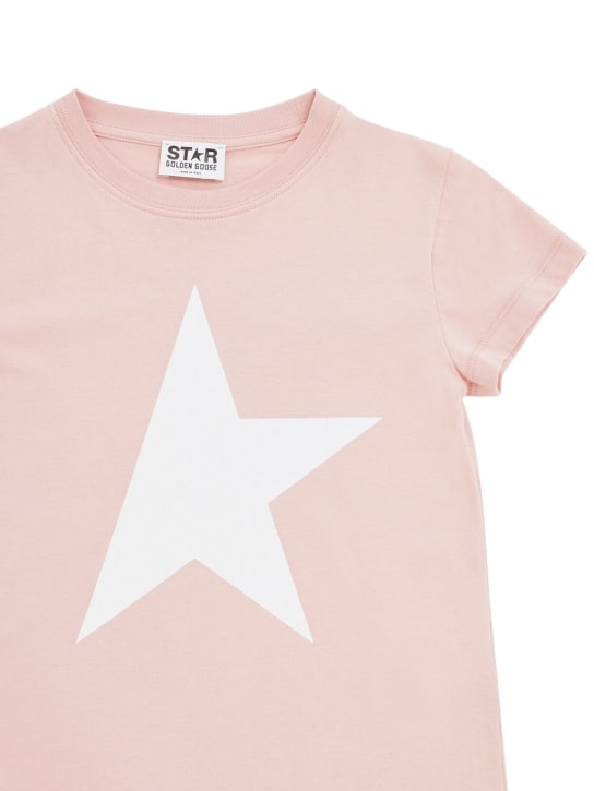 Golden Goose: Camiseta de algodón con logo - Rosa - kids-girls_1 | Luisa Via Roma