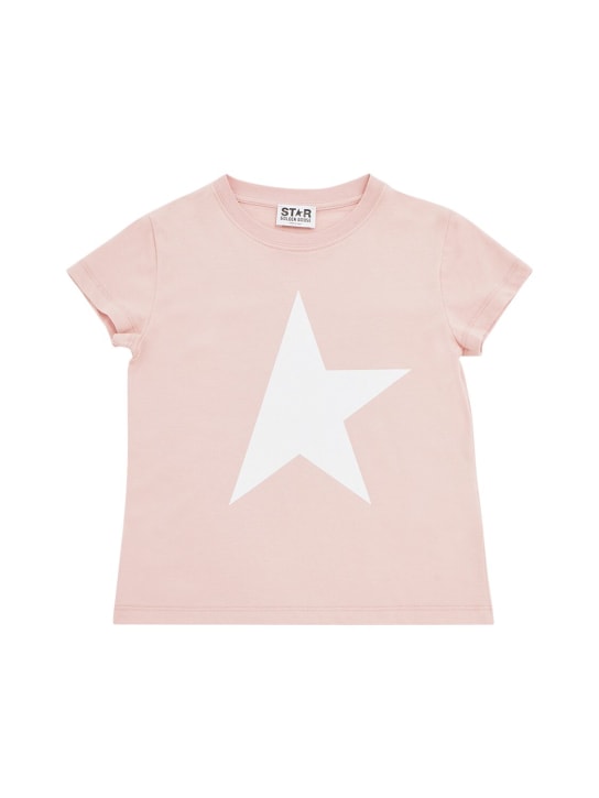 Golden Goose: Star logo cotton t-shirt - Pink - kids-girls_0 | Luisa Via Roma