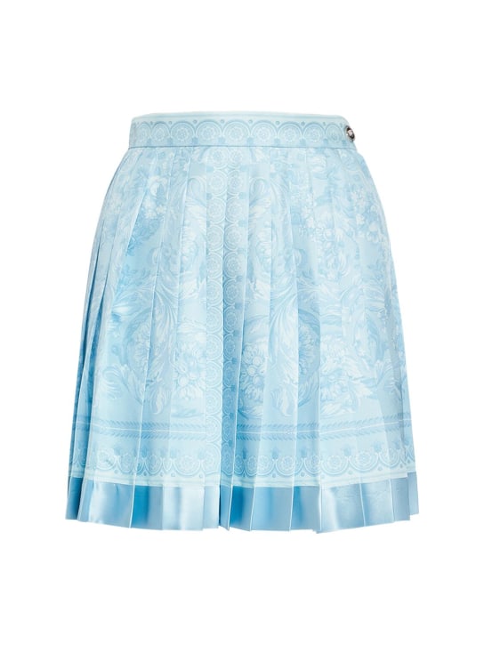 Versace: Barocco print pleated silk mini skirt - Light Blue - women_0 | Luisa Via Roma