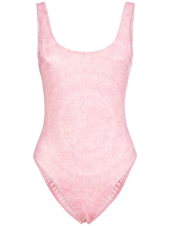 Versace: Barocco 프린트 라이크라 원피스 수영복 - 핑크 - women_0 | Luisa Via Roma