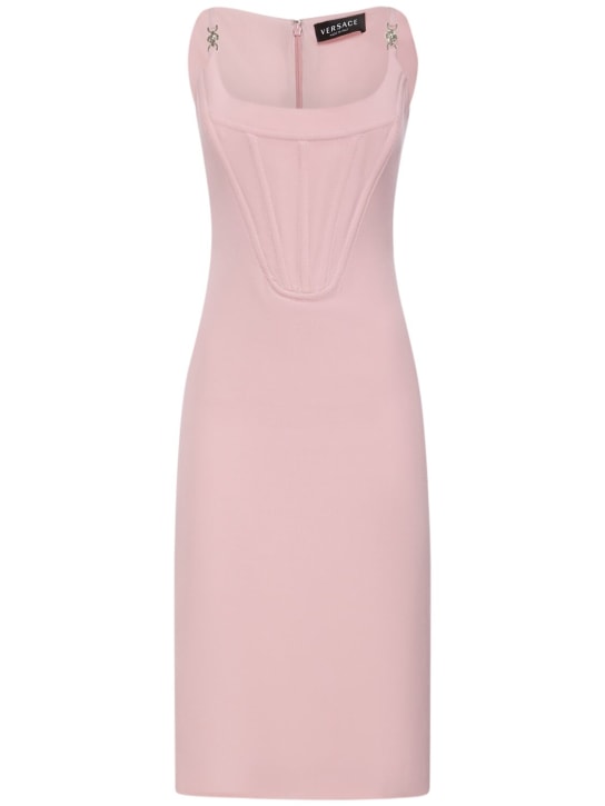 Versace: Sleeveless satin bustier mini dress - Pembe - women_0 | Luisa Via Roma