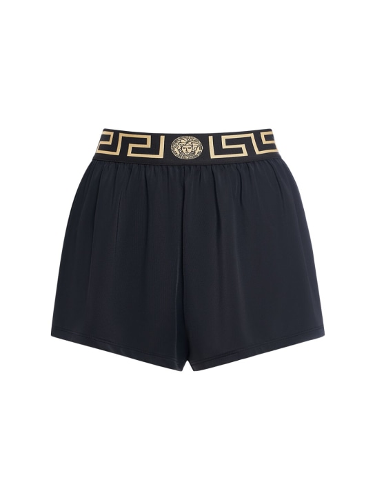 Versace: Shorts in Lycra con greca - Nero - women_0 | Luisa Via Roma