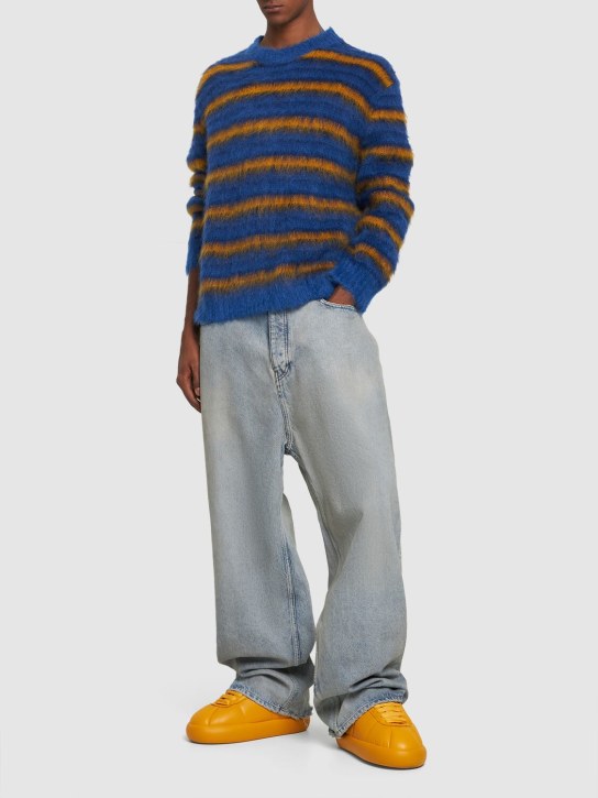 Marni: Iconic brushed mohair blend knit sweater - Blue/Yellow - men_1 | Luisa Via Roma