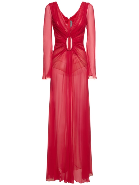 Alberta Ferretti: Draped silk chiffon cutout long dress - Fuchsia - women_0 | Luisa Via Roma