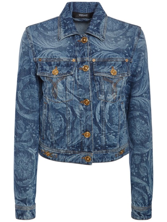 Versace: Barocco printed denim jacket - Blue - women_0 | Luisa Via Roma