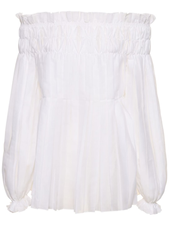 Alberta Ferretti: Camisa de algodón con volantes - Blanco - women_0 | Luisa Via Roma