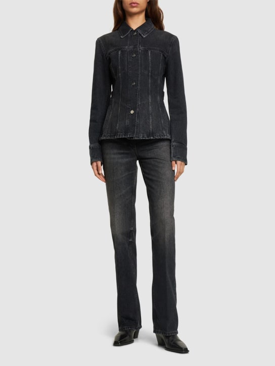 Ferragamo: 핏티드 데님 셔츠 재킷 - 블랙 - women_1 | Luisa Via Roma