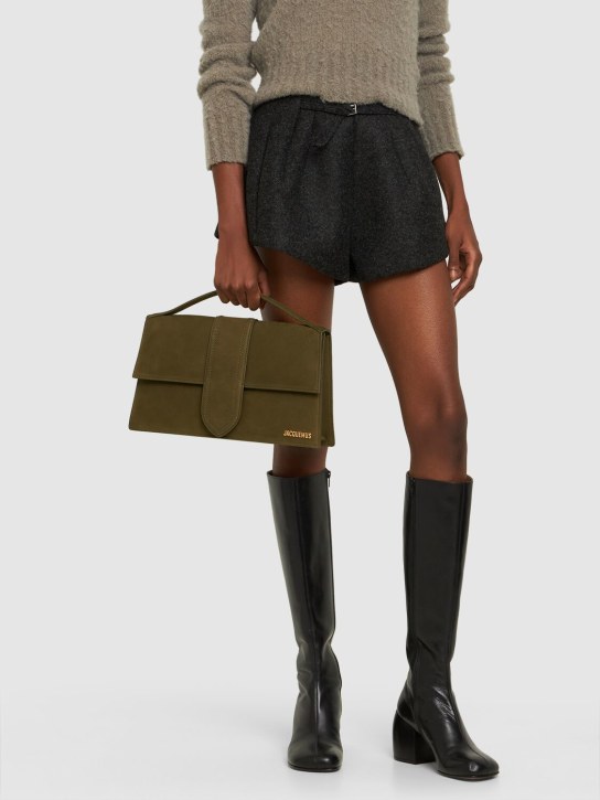 Jacquemus: Le Bambinou leather top handle bag - Dark Khaki - women_1 | Luisa Via Roma