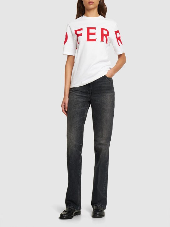 Ferragamo: Camiseta de jersey de algodón con logo - Blanco/Rojo - women_1 | Luisa Via Roma