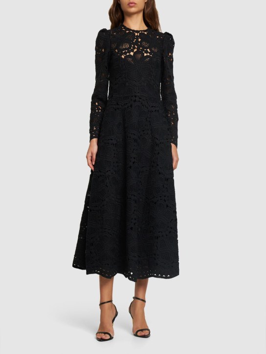 Elie Saab: Wool blend macramé lace midi dress - women_1 | Luisa Via Roma