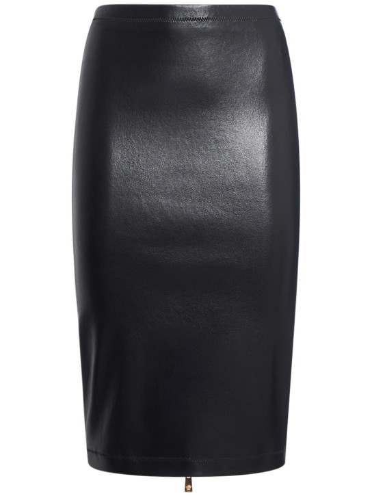 Versace: シャイニーストレッチレザースカート - ブラック - women_0 | Luisa Via Roma