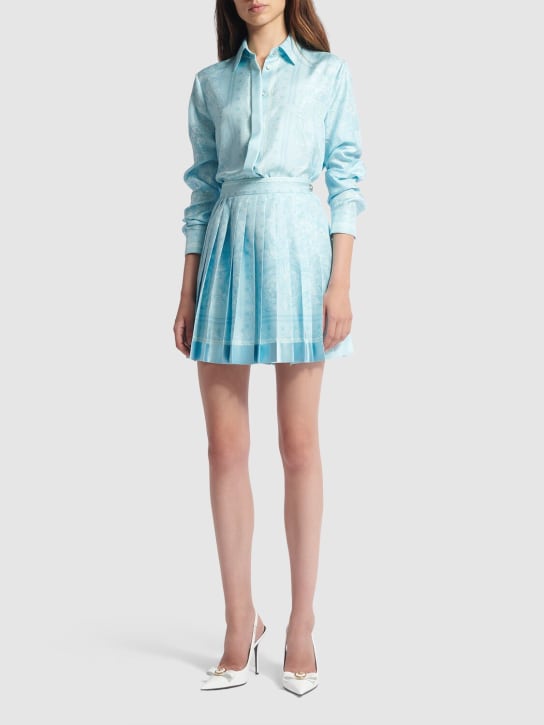 Versace: Barocco print silk twill formal shirt - Açık Mavi - women_1 | Luisa Via Roma