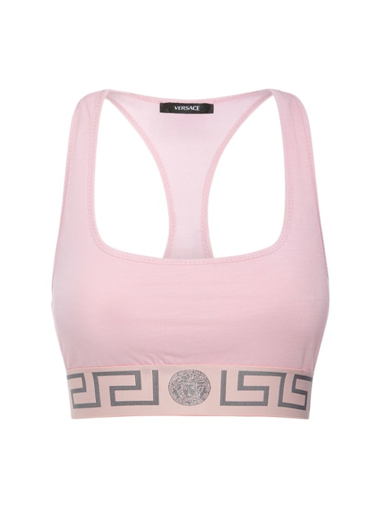 Versace: Greca弹力平纹针织文胸式上衣 - 粉色 - women_0 | Luisa Via Roma