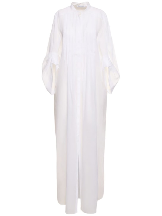 Alberta Ferretti: Draped cotton organza long shirt dress - Beyaz - women_0 | Luisa Via Roma