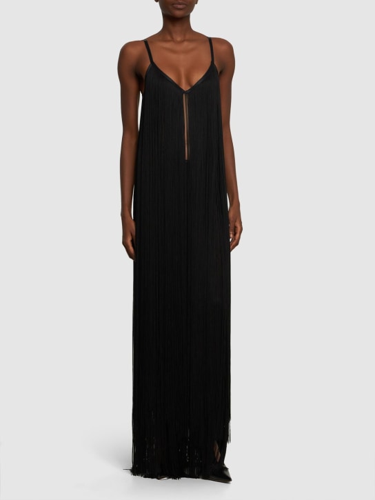 Alexander Wang: Fringed mesh maxi dress - Black - women_1 | Luisa Via Roma