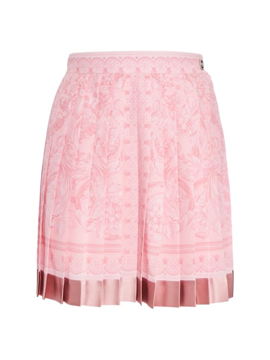 Versace: Barocco print pleated silk mini skirt - Pink - women_0 | Luisa Via Roma