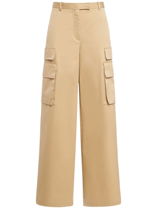 Versace: Wide cotton gabardine cargo pants - Camel - women_0 | Luisa Via Roma