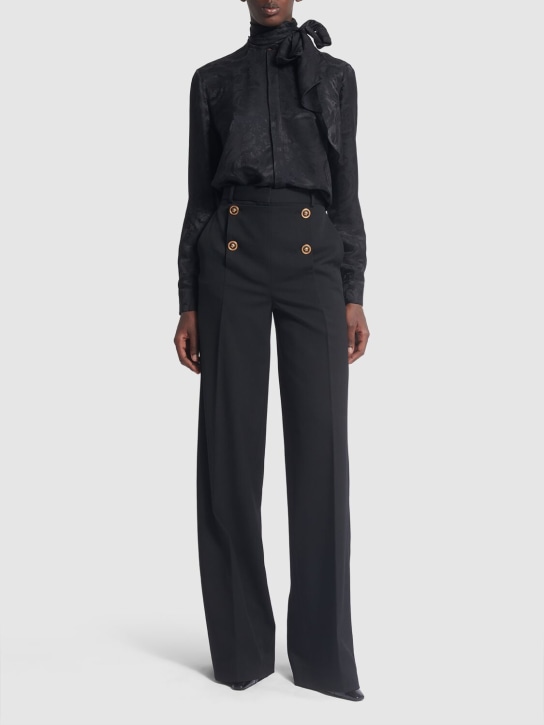 Versace: Pantalon droit en laine stretch - Noir - women_1 | Luisa Via Roma