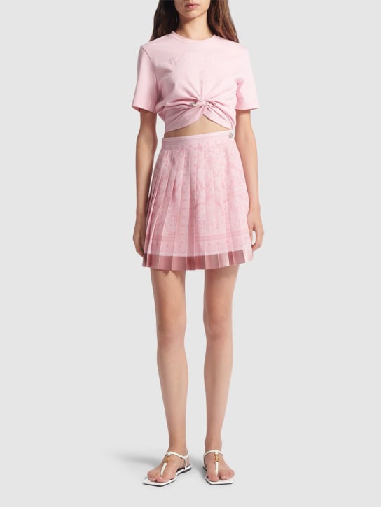 Versace: Barocco print pleated silk mini skirt - Pink - women_1 | Luisa Via Roma