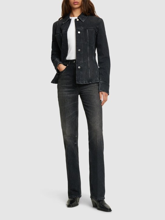 Ferragamo: Jeans rectos de denim con cintura alta - Negro - women_1 | Luisa Via Roma
