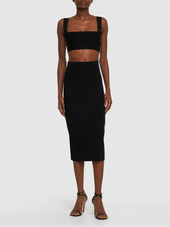 Victoria Beckham: Body fitted stretch midi skirt - Black - women_1 | Luisa Via Roma