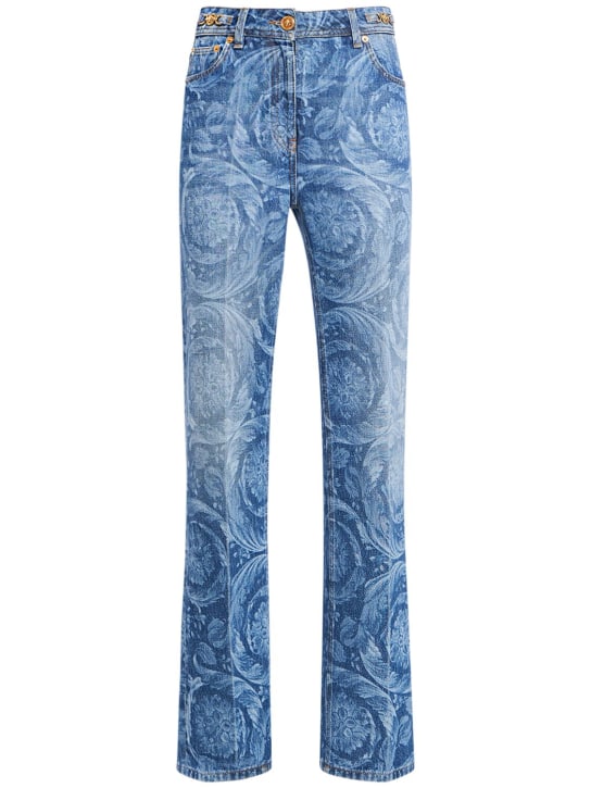 Versace: Jeans rectos de denim de algodón - Multi/Azul - women_0 | Luisa Via Roma