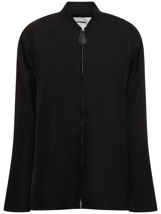 Jil Sander: 粘胶纤维斜纹衬衫夹克 - 黑色 - women_0 | Luisa Via Roma