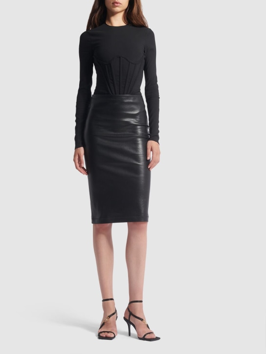 Versace: Georgette long sleeved corset bodysuit - Black - women_1 | Luisa Via Roma
