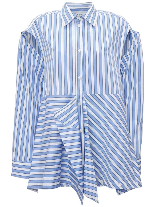 JW Anderson: Striped cotton poplin peplum drape shirt - Blue/White - women_0 | Luisa Via Roma