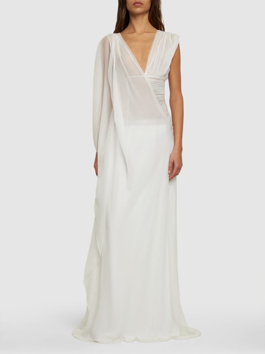 Alberta Ferretti: Draped silk chiffon long dress - White - women_1 | Luisa Via Roma