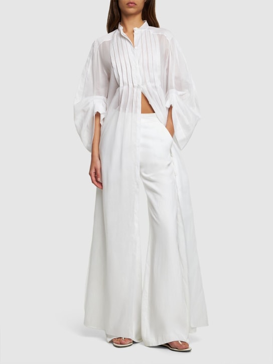 Alberta Ferretti: Drapiertes, langes Hemdkleid aus Baumwollorganza - Weiß - women_1 | Luisa Via Roma