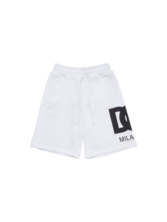 Dolce&Gabbana: Short en coton imprimé logo - Blanc - kids-boys_0 | Luisa Via Roma