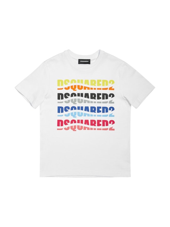 Dsquared2: T-shirt en jersey de coton imprimé - Blanc - kids-boys_0 | Luisa Via Roma
