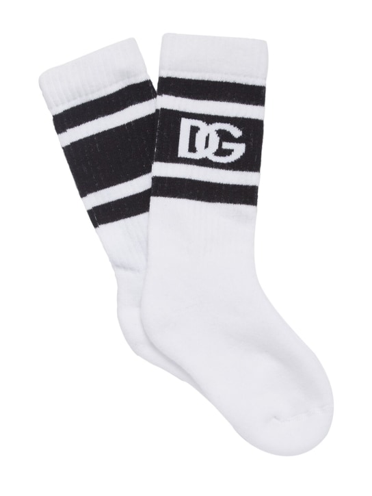 Dolce&Gabbana: Socken aus Baumwollmischung mit Logo - Weiß/Schwarz - kids-boys_0 | Luisa Via Roma