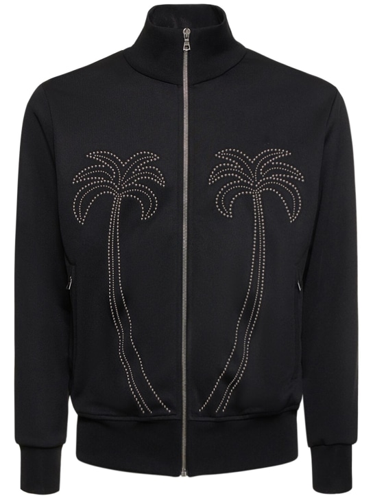 Palm Angels: Milano Stud zip-up tech track sweatshirt - Black - men_0 | Luisa Via Roma