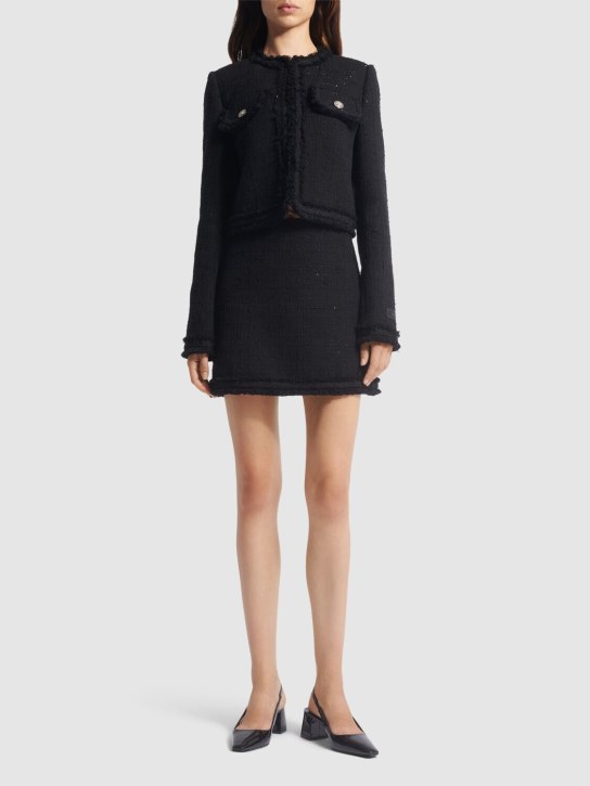 Versace: Cotton blend tweed jacket - Siyah - women_1 | Luisa Via Roma