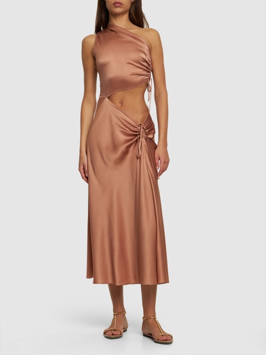 Alberta Ferretti: One shoulder cutout satin midi dress - Dark Beige - women_1 | Luisa Via Roma