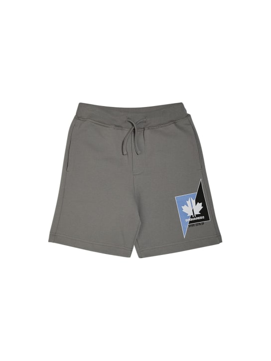 Dsquared2: Shorts in felpa di cotone con stampa - Grigio - kids-boys_0 | Luisa Via Roma