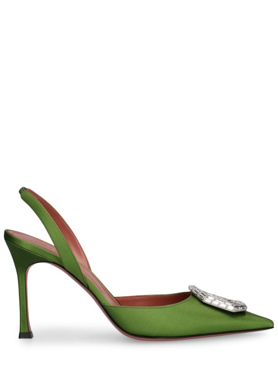 Amina Muaddi: Zapatos destalonados de satén 90mm - Verde - women_0 | Luisa Via Roma