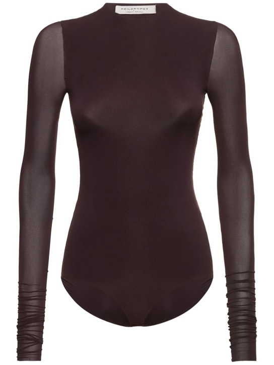 Philosophy Di Lorenzo Serafini: Jersey long sleeve bodysuit - Kahverengi - women_0 | Luisa Via Roma