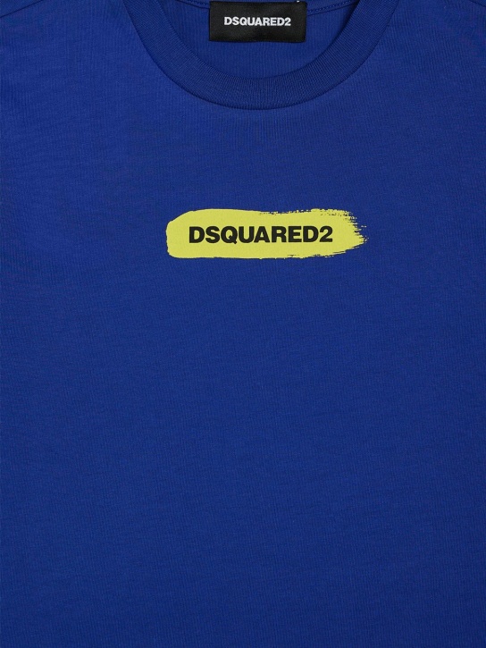 Dsquared2: T-shirt en jersey de coton à imprimé logo - Bleu - kids-boys_1 | Luisa Via Roma