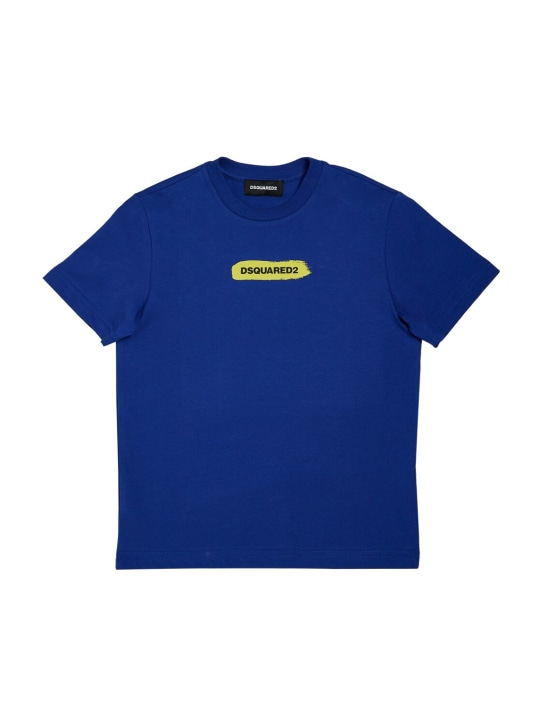 Dsquared2: T-shirt en jersey de coton à imprimé logo - Bleu - kids-girls_0 | Luisa Via Roma