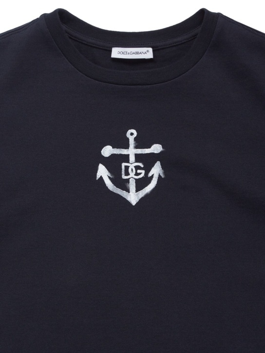 Dolce&Gabbana: T-shirt in jersey di cotone stampato - Blu Scuro - kids-boys_1 | Luisa Via Roma