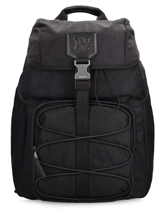 Palm Angels: Monogram nylon backpack - Black - men_0 | Luisa Via Roma
